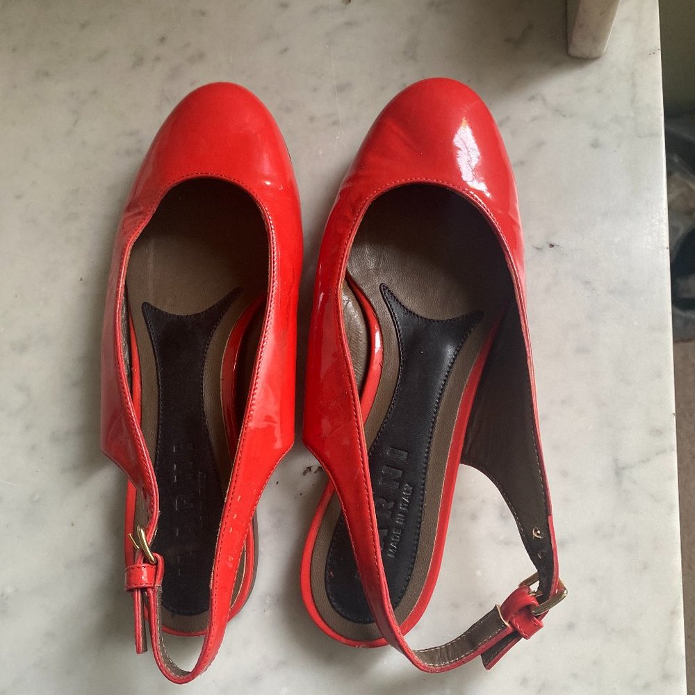 Marni Red Patent Leather Slingback Flats Size 36.5
